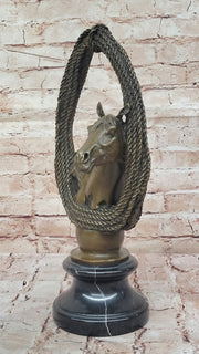 Bronze Horse Head with Braided Lasso Sculpture on Marble Base
