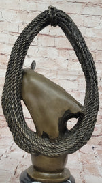 Bronze Horse Head with Braided Lasso Sculpture on Marble Base