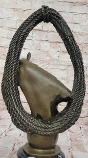 Bronze Horse Head with Braided Lasso Sculpture on Marble Base