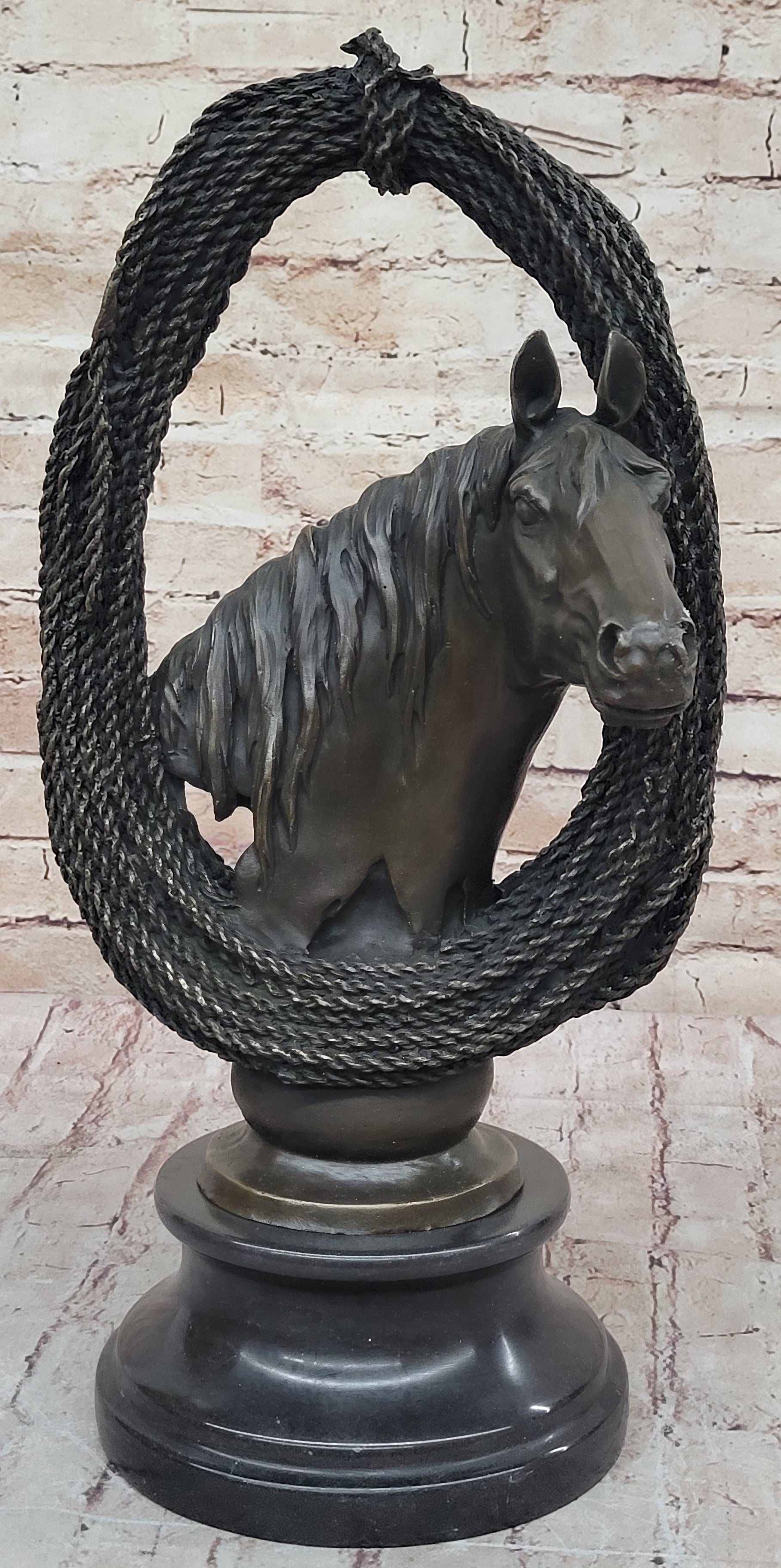 Equestrian Horse Lover Horses Bust Original Art Bronze Sculpture Statue Figure on Marble Base - Southlake Paws