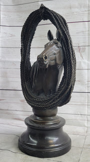 Equestrian Horse Lover Horses Bust Original Art Bronze Sculpture Statue Figure on Marble Base