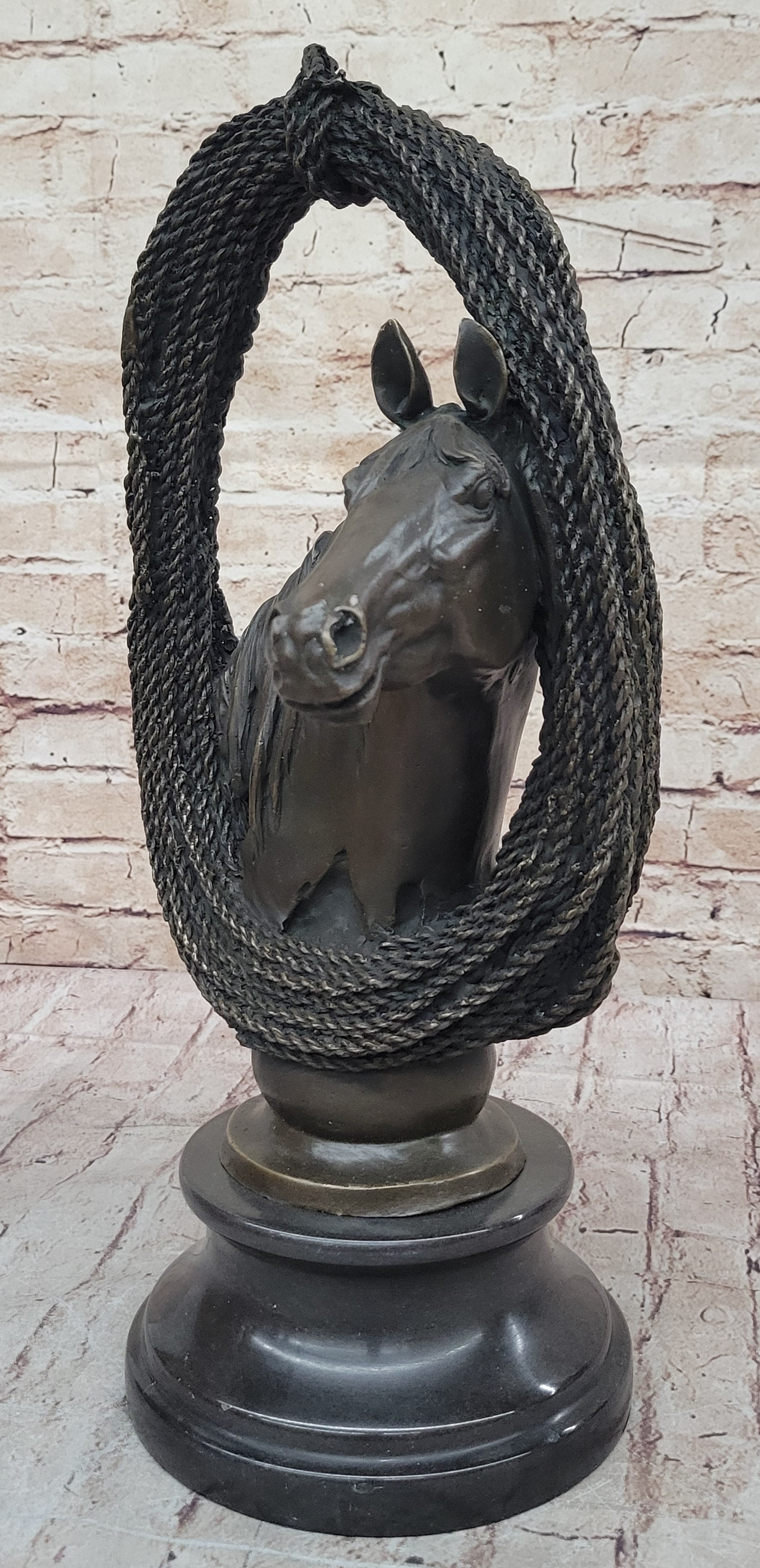 Equestrian Horse Lover Horses Bust Original Art Bronze Sculpture Statue Figure on Marble Base - Southlake Paws