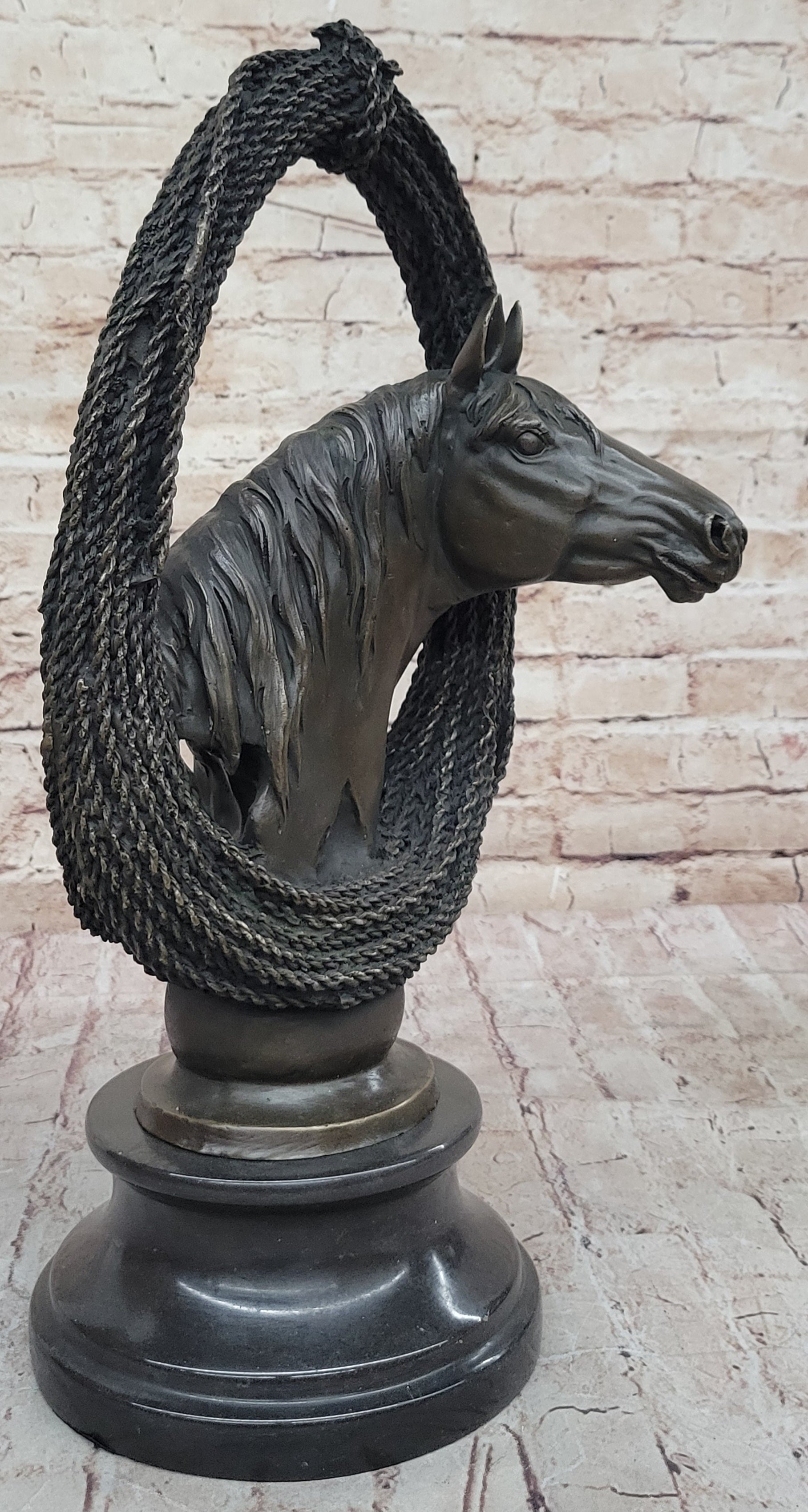 Equestrian Horse Lover Horses Bust Original Art Bronze Sculpture Statue Figure on Marble Base - Southlake Paws