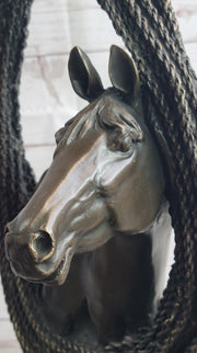 Equestrian Horse Lover Horses Bust Original Art Bronze Sculpture Statue Figure on Marble Base