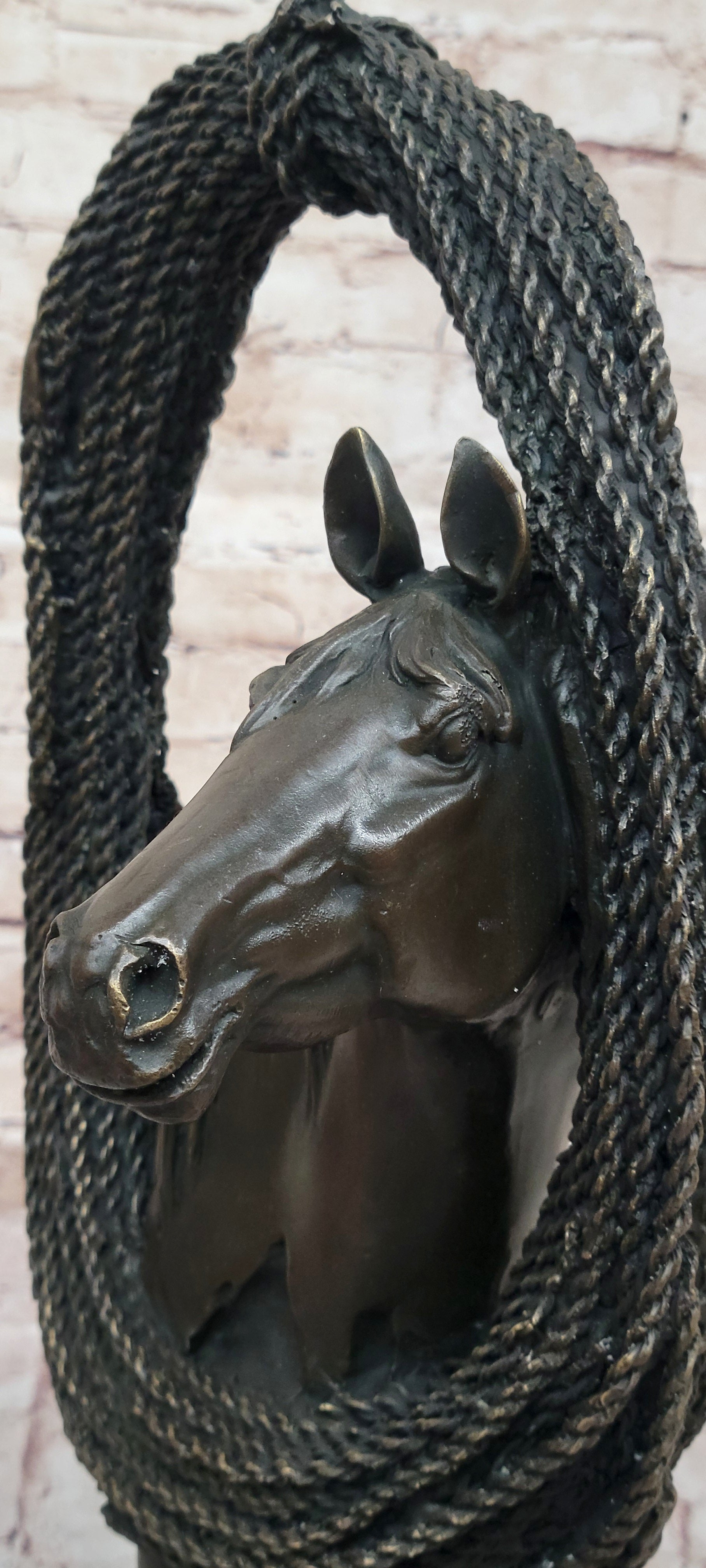 Equestrian Horse Lover Horses Bust Original Art Bronze Sculpture Statue Figure on Marble Base - Southlake Paws