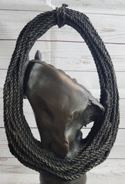 Equestrian Horse Lover Horses Bust Original Art Bronze Sculpture Statue Figure on Marble Base