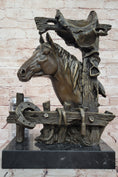 Load image into Gallery viewer, Lost Wax Bronze Casting Bust of Horse in Stables by Milo on Marble Base
