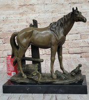 Horse at the Stable Bronze Sculpture Statue Equestrian Country Farm Decor Signed Art