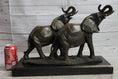Load image into Gallery viewer, Two Trumpeting Elephants Bronze Metal Statue Sculpture Figure Decor on Marble Base
