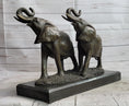 Load image into Gallery viewer, Two Trumpeting Elephants Bronze Metal Statue Sculpture Figure Decor on Marble Base
