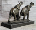 Load image into Gallery viewer, Two Trumpeting Elephants Bronze Metal Statue Sculpture Figure Decor on Marble Base
