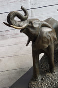 Load image into Gallery viewer, Two Trumpeting Elephants Bronze Metal Statue Sculpture Figure Decor on Marble Base
