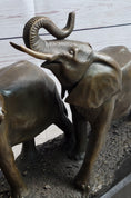 Load image into Gallery viewer, Two Trumpeting Elephants Bronze Metal Statue Sculpture Figure Decor on Marble Base
