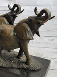 Load image into Gallery viewer, Two Trumpeting Elephants Bronze Metal Statue Sculpture Figure Decor on Marble Base
