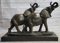 Load image into Gallery viewer, Two Trumpeting Elephants Bronze Metal Statue Sculpture Figure Decor on Marble Base
