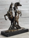 Load image into Gallery viewer, Two Rearing Stallions Horses Bronze Sculpture Statue Horse Lover Decor Signed Art on Marble Base
