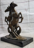 Load image into Gallery viewer, Two Rearing Stallions Horses Bronze Sculpture Statue Horse Lover Decor Signed Art on Marble Base
