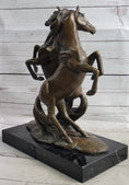 Load image into Gallery viewer, Two Rearing Stallions Horses Bronze Sculpture Statue Horse Lover Decor Signed Art on Marble Base
