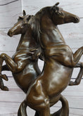 Load image into Gallery viewer, Two Rearing Stallions Horses Bronze Sculpture Statue Horse Lover Decor Signed Art on Marble Base
