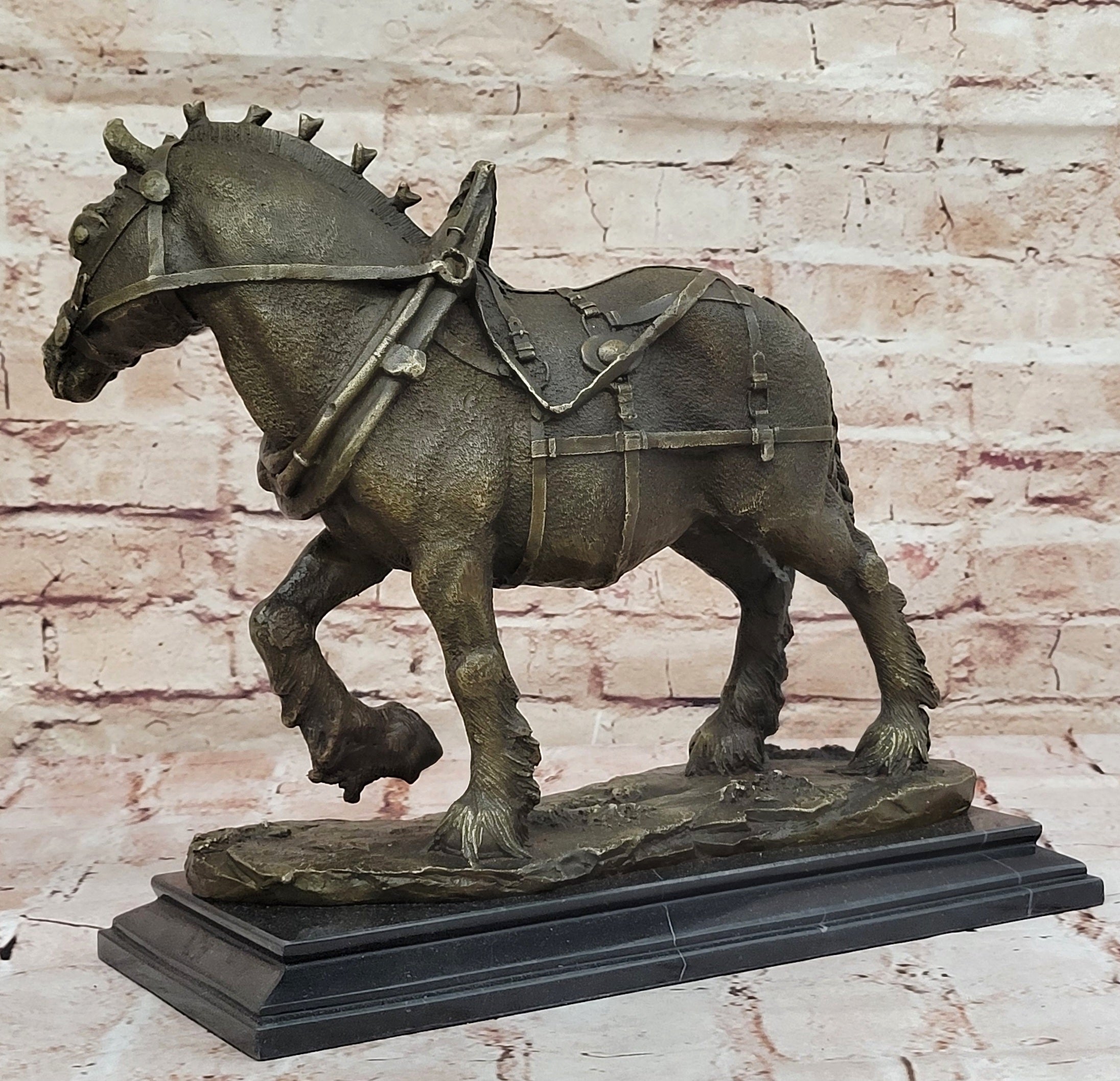Budweiser Clydesdale Work Horse Bronze Statue Sculpture Original Art on Marble Base - Southlake Paws