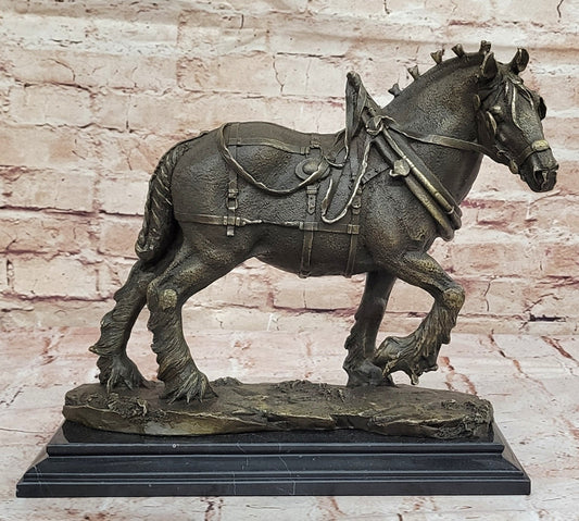 Budweiser Clydesdale Work Horse Bronze Statue Sculpture Original Art on Marble Base - Southlake Paws