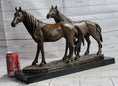 Load image into Gallery viewer, Two Horses Bronze Metal Statue Sculpture after PJ Mene on Marble Base
