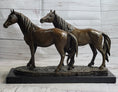 Load image into Gallery viewer, Two Horses Bronze Metal Statue Sculpture after PJ Mene on Marble Base
