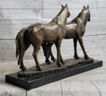 Load image into Gallery viewer, Two Horses Bronze Metal Statue Sculpture after PJ Mene on Marble Base
