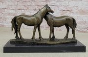 Necking Horses Bronze Sculpture Statue Equestrian Barn Stables Farmhouse Decor