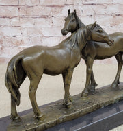 Necking Horses Bronze Sculpture Statue Equestrian Barn Stables Farmhouse Decor