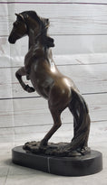 Load image into Gallery viewer, Rearing Horse Bronze Metal Statue Sculpture Equestrian Decor Gift Signed Original Art
