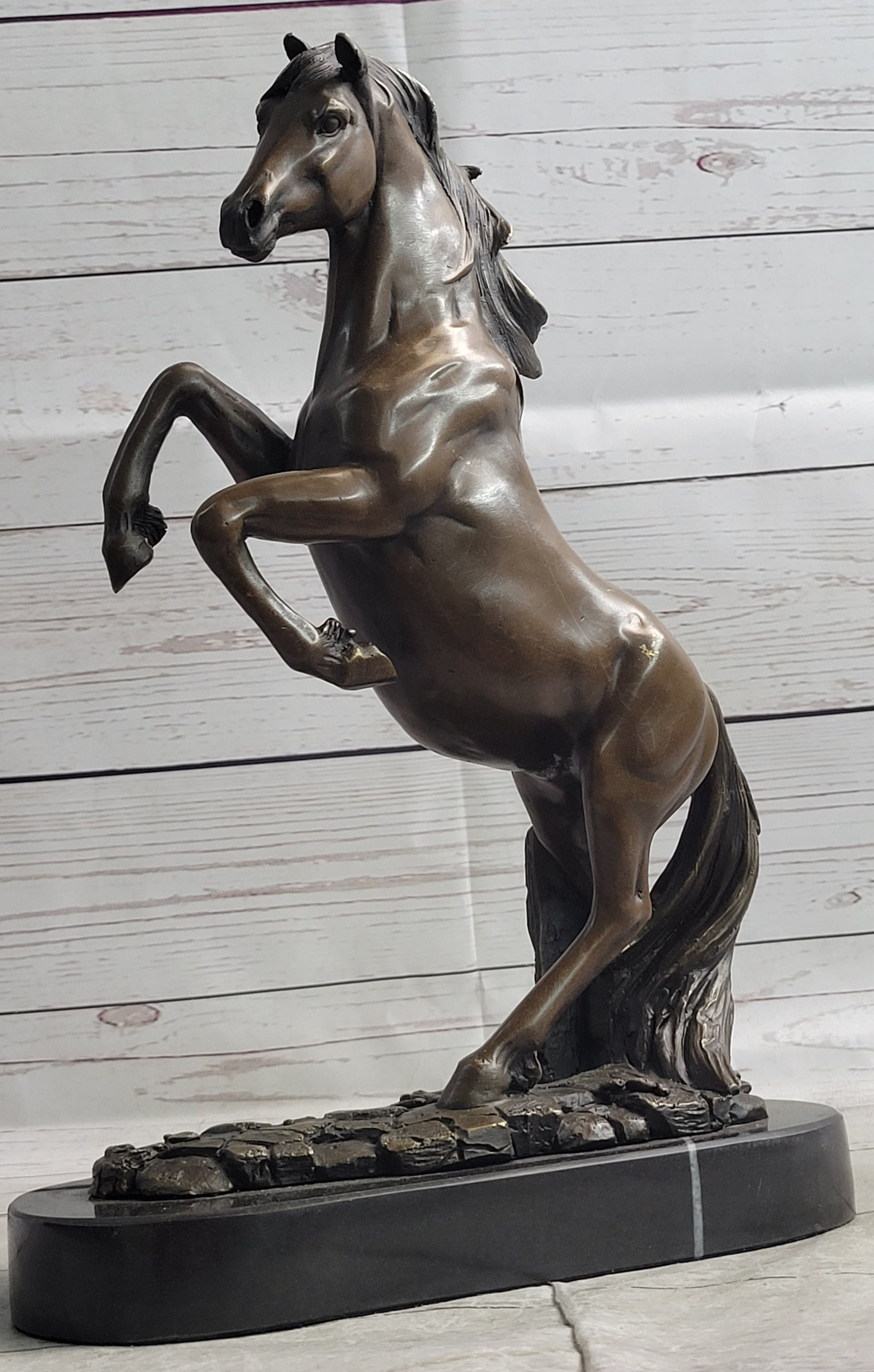 Rearing Horse Bronze Metal Statue Sculpture Equestrian Decor Gift Signed Original Art
