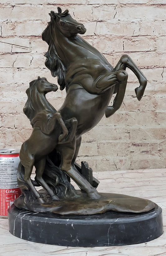 Adult and Baby Horse Pony Dual Rearing Horses Bronze Statue Sculpture Decor