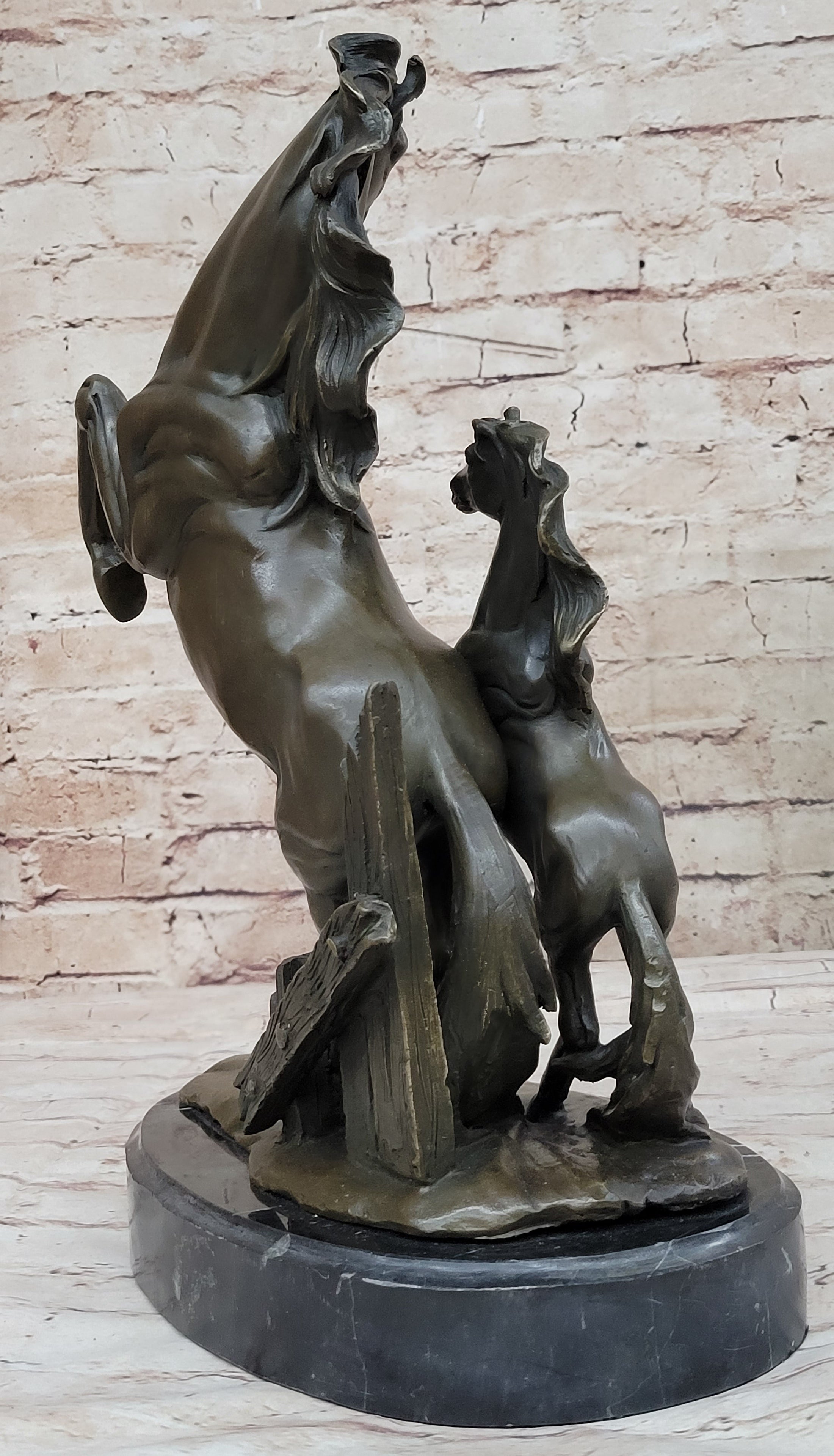 Adult and Baby Horse Pony Dual Rearing Horses Bronze Statue Sculpture Decor