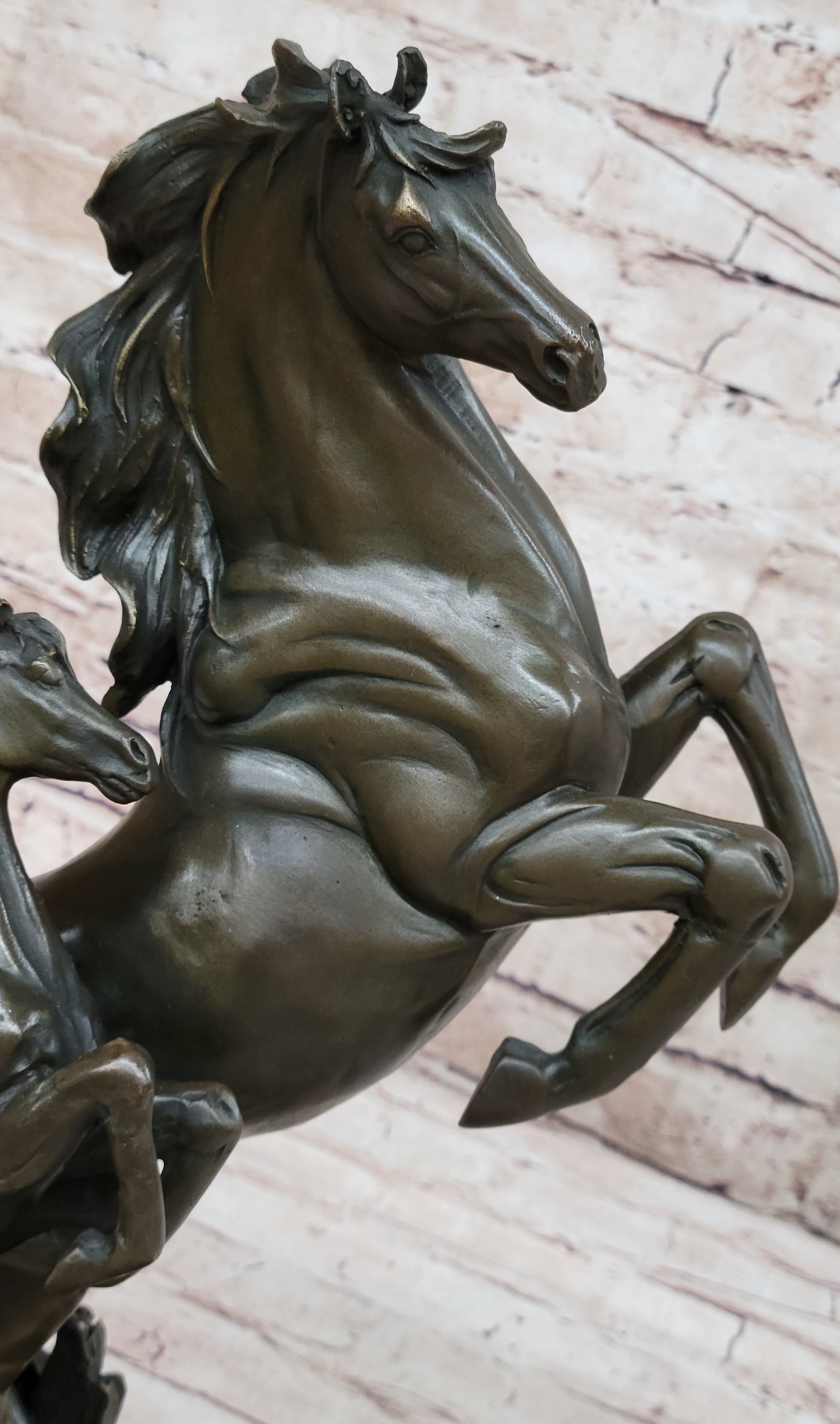 Adult and Baby Horse Pony Dual Rearing Horses Bronze Statue Sculpture Decor