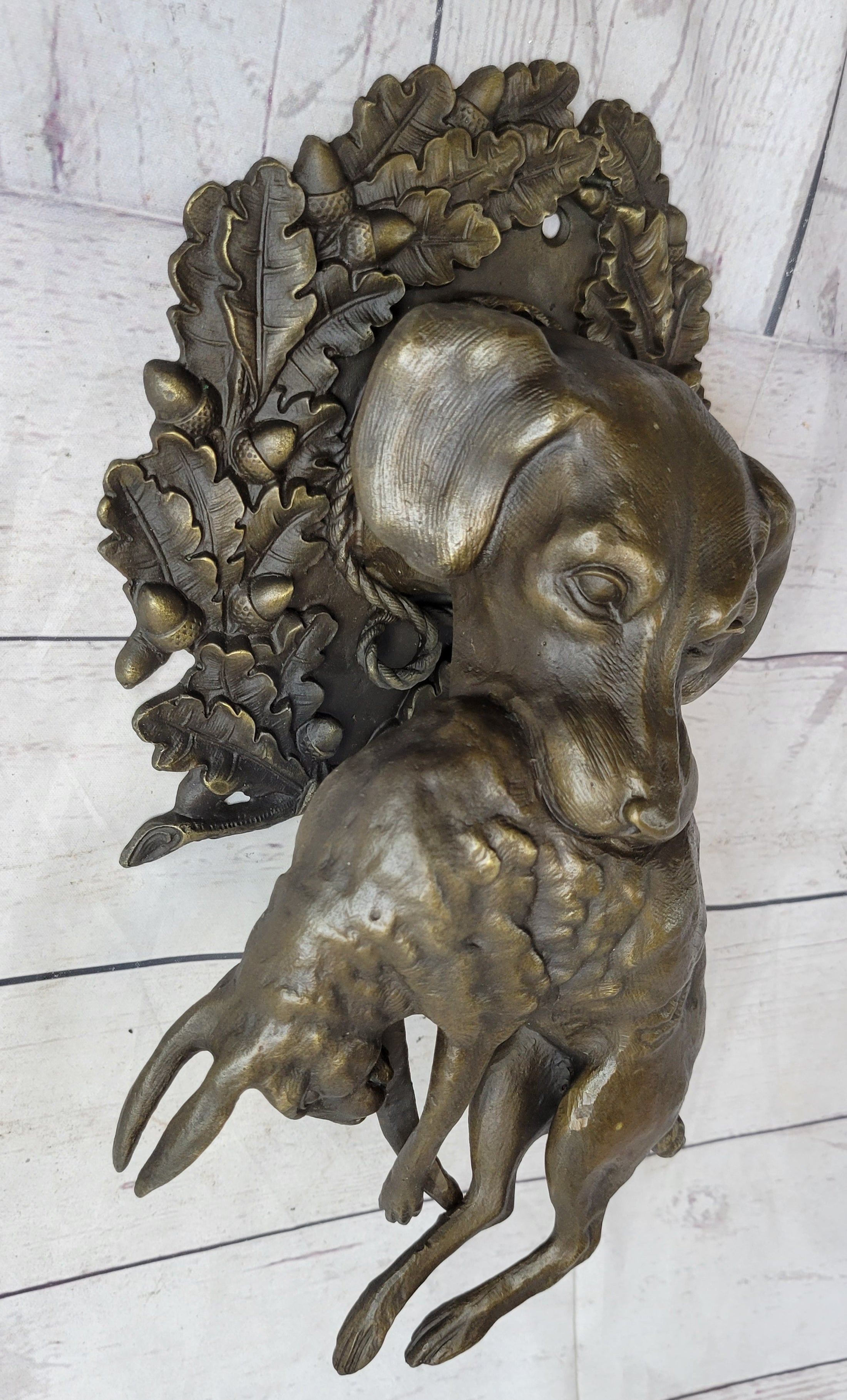 Hanging Wall Mounted Bronze Sculpture of Retriever Dog with Rabbit in Mouth 12" x 17"