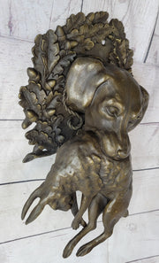 Hanging Wall Mounted Bronze Sculpture of Retriever Dog with Rabbit in Mouth 12