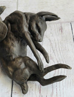Hanging Wall Mounted Bronze Sculpture of Retriever Dog with Rabbit in Mouth 12