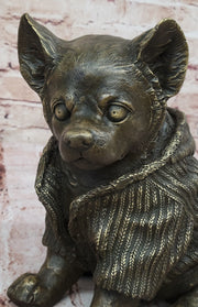 Cute Chihuahua Dog in Hooded Sweater Bronze Sculpture Figurine Statue Hot Cast