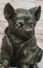 Cute Chihuahua Dog in Hooded Sweater Bronze Sculpture Figurine Statue Hot Cast