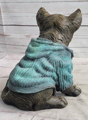 Chihuahua Puppy Dog Wearing Blue Sweater Bronze Metal Figurine Sculpture Decor