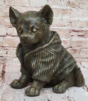 Cute Chihuahua Dog in Hooded Sweater Bronze Sculpture Figurine Statue Hot Cast