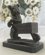 English Bulldog Pushing Wheelbarrow Bronze Planter Dish Sculpture Figure 12