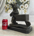 Load image into Gallery viewer, English Bulldog Pushing Wheelbarrow Bronze Planter Dish Sculpture Figure 12" x 12"
