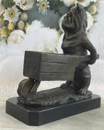 English Bulldog Pushing Wheelbarrow Bronze Planter Dish Sculpture Figure 12