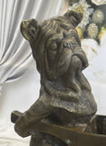 Load image into Gallery viewer, English Bulldog Pushing Wheelbarrow Bronze Planter Dish Sculpture Figure 12" x 12"
