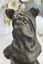 English Bulldog Pushing Wheelbarrow Bronze Planter Dish Sculpture Figure 12