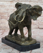 African Elephant Bronze Sculpture – Lifelike Safari Artwork on Marble Base