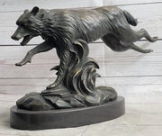Running Wolf Dog Wildlife Art Decor Bronze Metal Statue Sculpture Original Art
