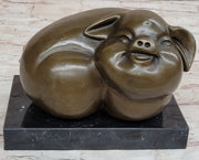Happy Round Pig Bronze Metal Statue Sculpture Figure Original Art Farm Decor